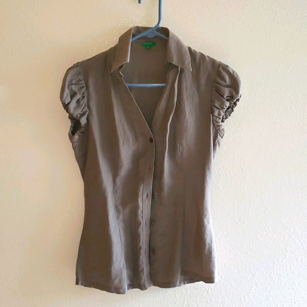 Linen blouse, short sleeve